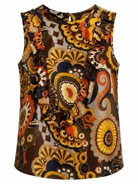 J.Crew 100% Silk Paisley Medallion Floral Ruffle Sleeveless Blouse Top Size 0